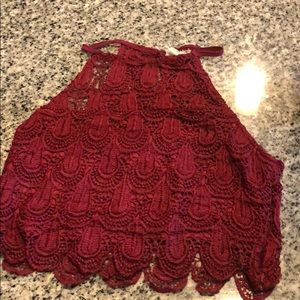 burgundy/wine red lace halter crop top